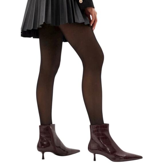 Mango Pointed Toe Crocodile Kitten Heel Ankle Boots Burgundy Size 36/ 6 - Picture 2 of 12